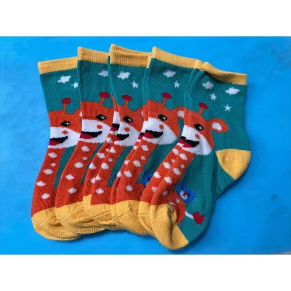 Kids‎ Novelty Colorful Giraffe Design Crew Socks 5 Pairs Size M